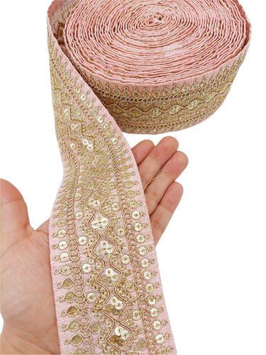 Art Silk Trim Gold Embroidered Sequins Trim, Decorative Trim, Indian Sari Border